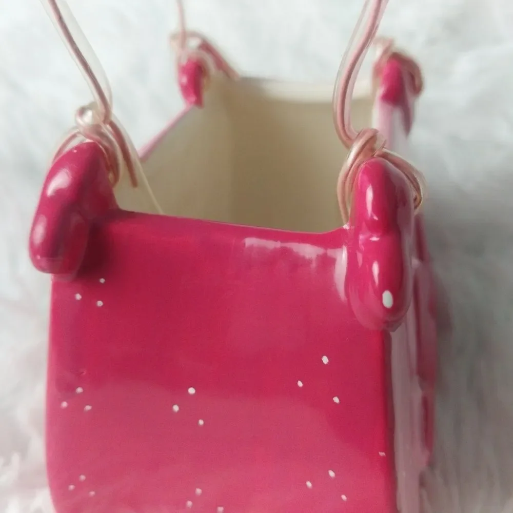 Pink Heart Ceramic Mini Purse Flower Planter Vase Table Centerpiece Decor